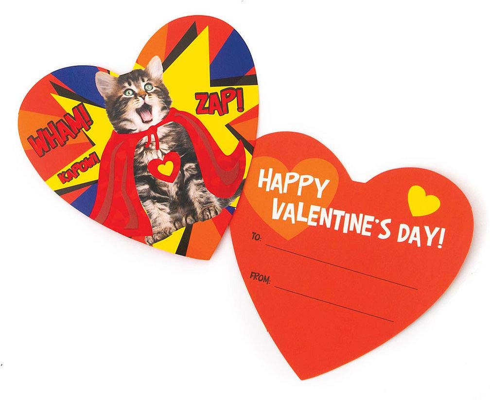 Playhouse Super Hero Kitty Shiny Foil 28 Card Valentine Exchange Box With Envelopes For Kids