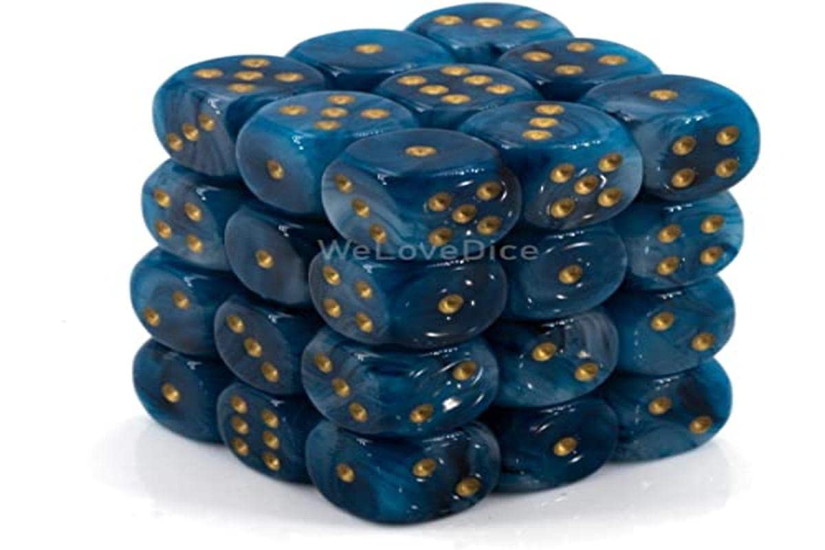 Chessex Manufacturing 27889 12 Mm Phantom Teal With Gold Numbering D6 Dice Set Of 36