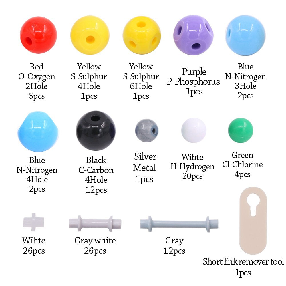 Swpeet 115 Pcs Organic Chemistry Molecular Model Student And Teacher Kit, Molecular Model Set For Inorganic & Organic Chemistry - 50 Atoms & 64 Links & 1 Short Link Remover