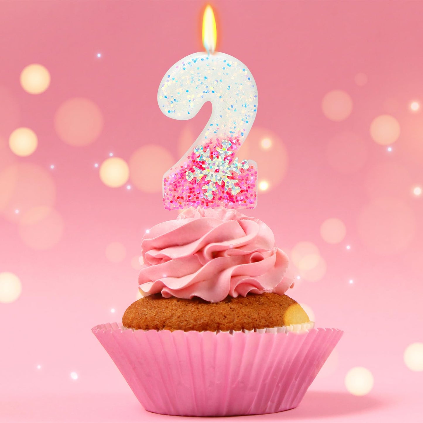 Frozen Themed Birthday Candles, Number 2 Snow Birthday Candle for Party Supplies, Frozen Birthday Party Supplies, 2.76 inch 2nd