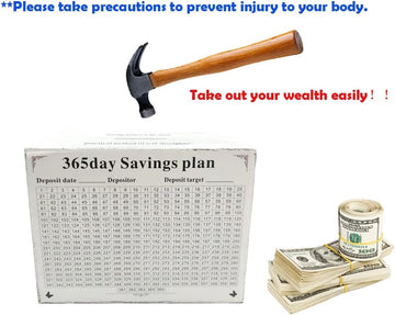 mature-themed Money Saving Bank Box Piggy Bank for mature-themeds Vault Wooden Savings Box 365 Day Savings Box. Must be Broken to Access Money White