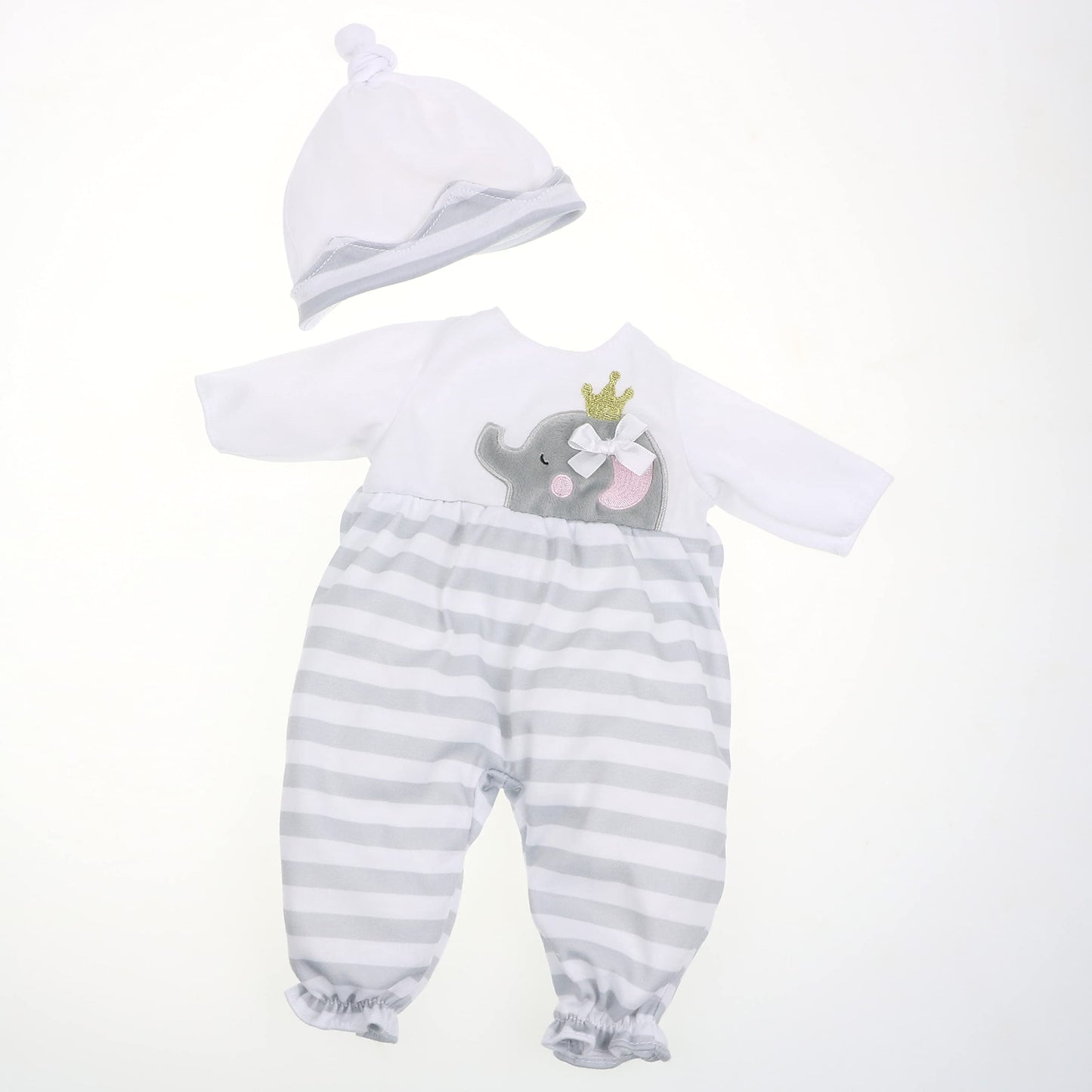 Jc Toys | Berenguer Boutique | Baby Doll Outfit | Gray Striped Long Onesie With Headband, And Booties | Ages 2+ | Fits Dolls 14'- 16'