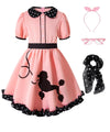 IWALUE Kids Girls 1950s Poodle Party Dresses Halloween Costume Skirt Set Dress Up(Pink,7-8 Years)