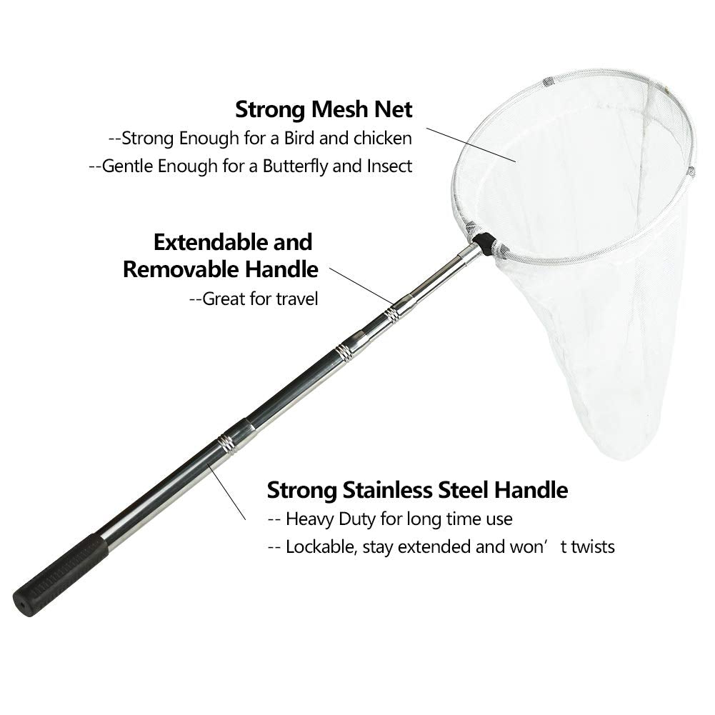 Restcloud Insect And Butterfly Net With 12' Ring, 24' Net Depth, Strong Stainless Telescoping Handle Extends To 38 Inches
