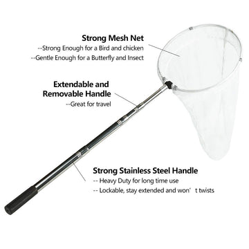 Restcloud Insect And Butterfly Net With 12' Ring, 24' Net Depth, Strong Stainless Telescoping Handle Extends To 38 Inches