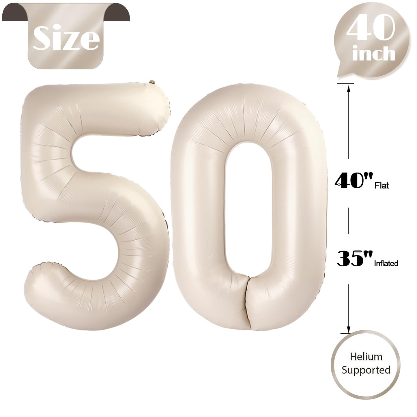50 Balloon Number, Cream White Number 50Th Birthday Balloons 40 Inch, 50 Years Old Cream White Birthday Decorations For Men Wome