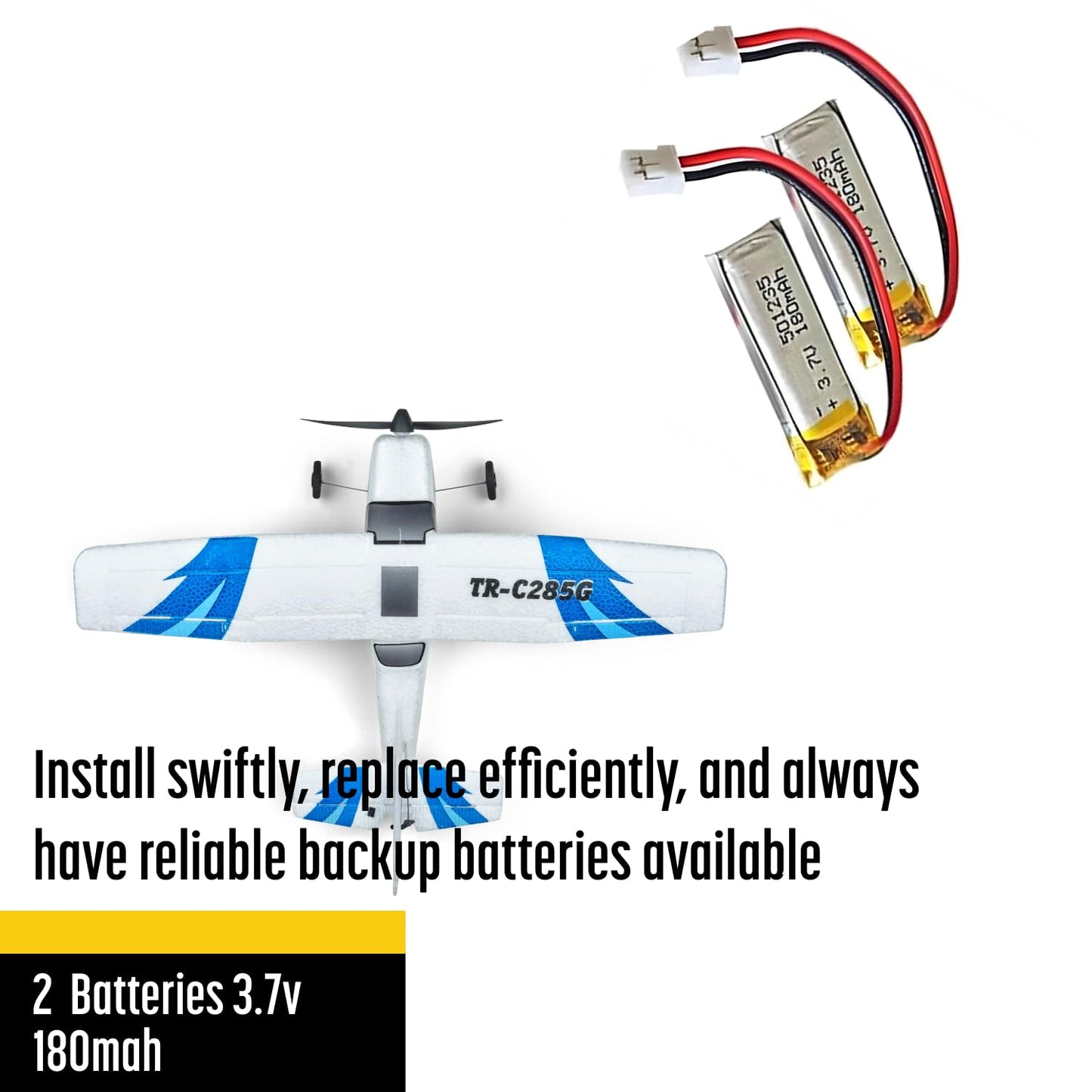 Top Race RC Airplane Spare Battery Pack, Compatible with TR-C285 and TR-C285G Models, Set of 2 - Enhance Your Flight Time - Reli