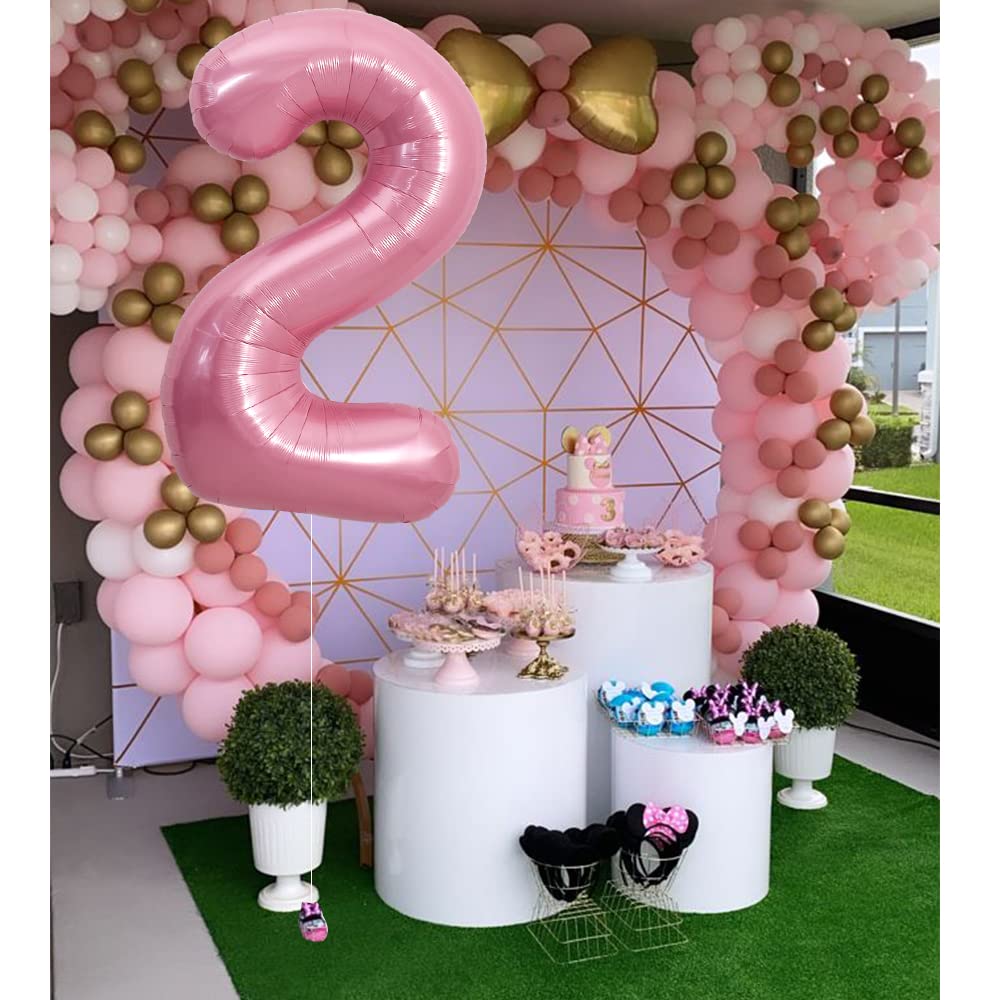 Toniful 40 Inch Light Pink Large Numbers Balloons 0-9, Number 2 Digital 2 Helium Balloons, Pink Foil Mylar Big Number Pastel Bal