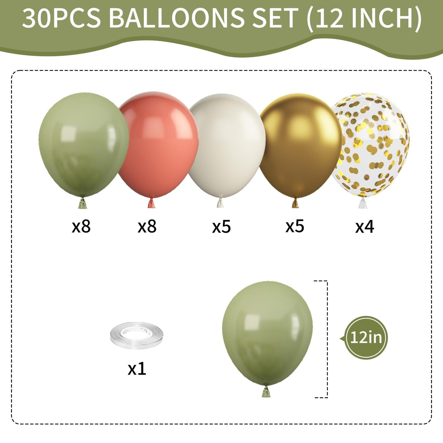 Pink And Green Balloons, 12 Inch Sage Green Dusty Pink Metallic Gold Balloons Set, Olive Green Pink Sand White Gold Confetti Bal