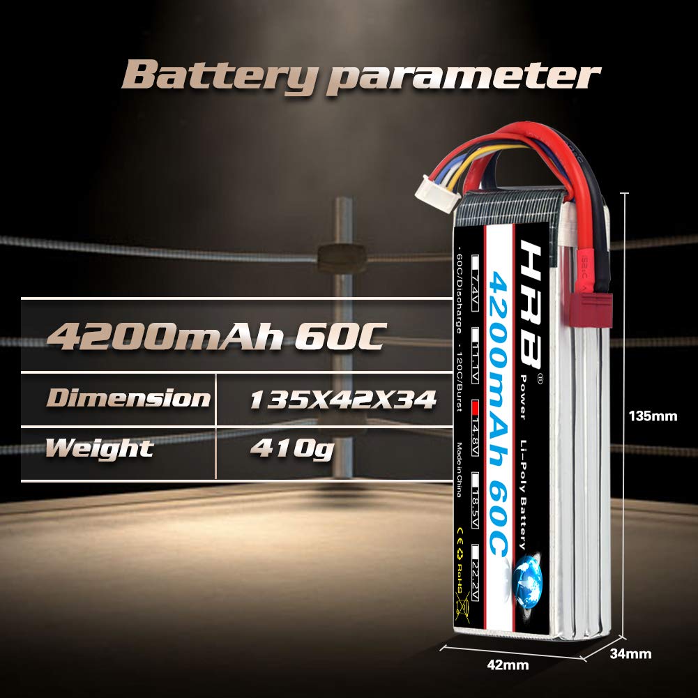 HRB 4S Lipo Battery 14.8V 4200mAh 60C Lipo Battery Compatible with RC Car RC Plane RC Truck RC Boat