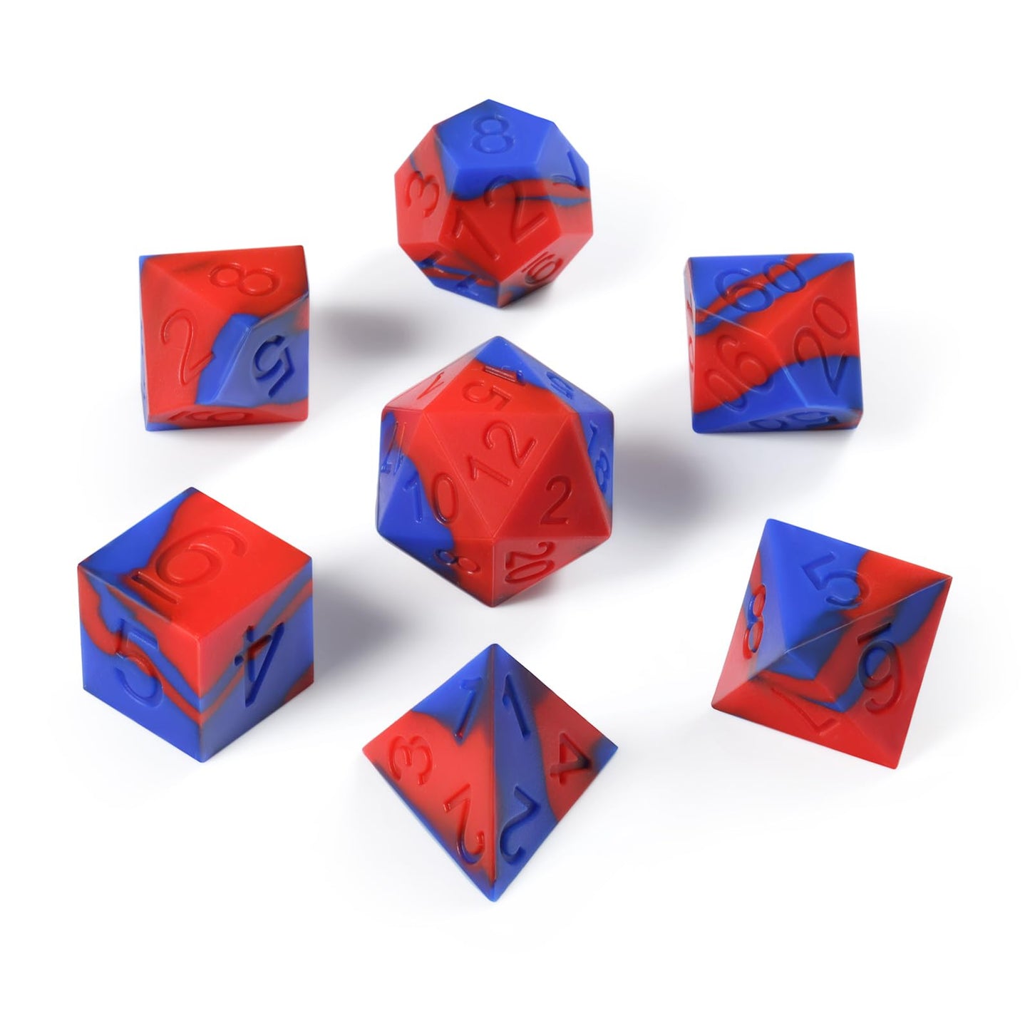 Silicone DND Dice, DNDND 7PCS Silicone Rubber D&D Dice Set with Clear Plastic Display Case for DND Role Playing Games and Tablet