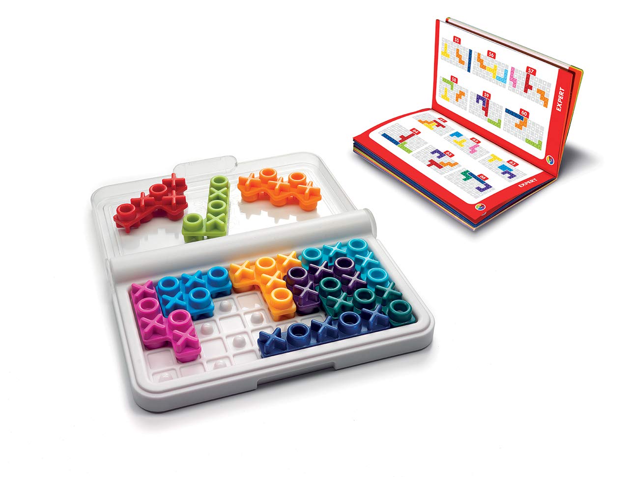 SmartGames IQ XOXO Portable Travel Game - 120 Challenges for Ages 6+, Blue, Model SG 444US, Durable Plastic Construction
