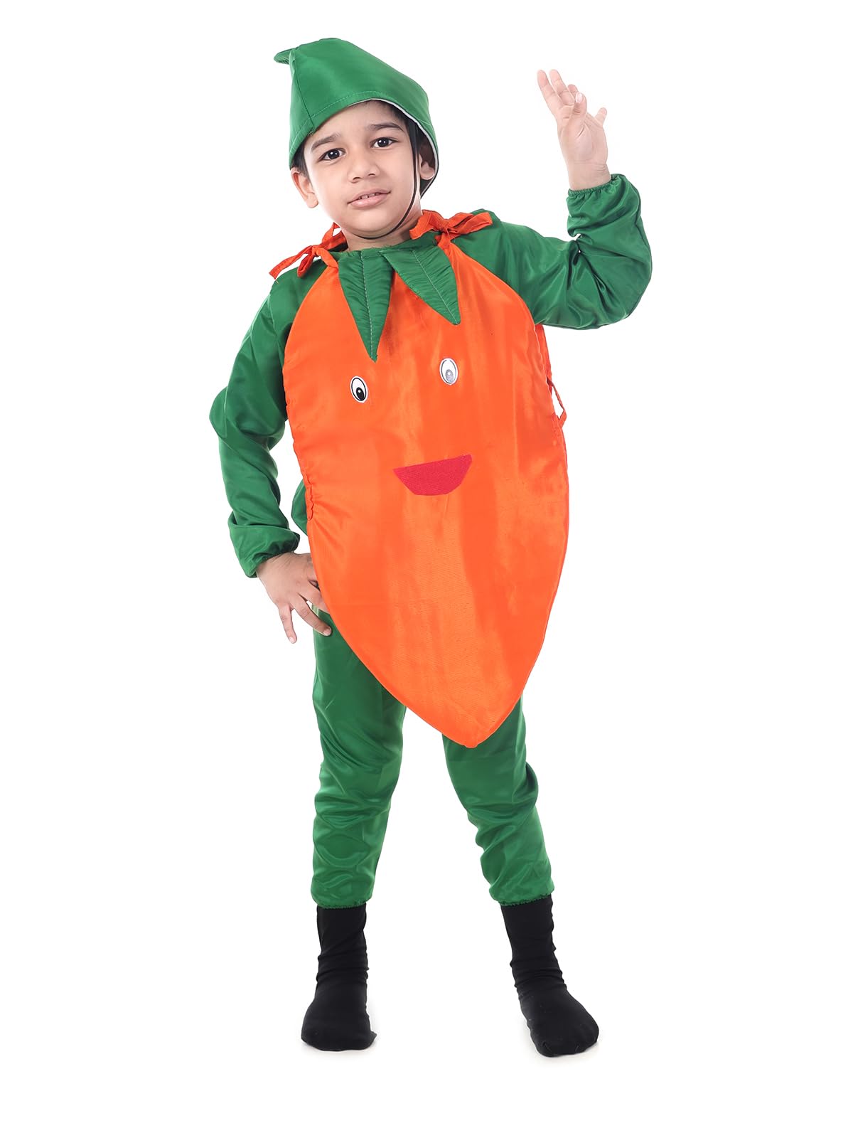 The Dance Bible Carrot Fancy Dress With Jumpsuit For Kids 5-7 Years | Boys & Girls Vegetable Cutout Costume For School Function