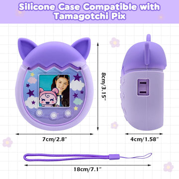 Winceed Silicone Case For Tamagotchi Pix Virtual Pet Game Machine, Protective Cover For Tamagotchi Pix Sleeve Protector Skin With Hand Strap (Purple)