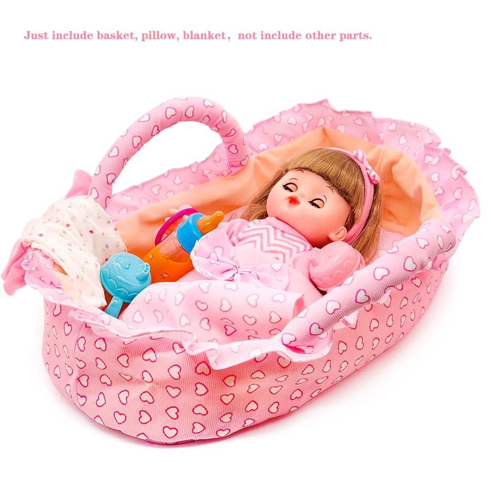 Baby Doll Bassinet Portable Carrier For 8-12 Inches Doll Accessories Baby Doll Crib Set Toys Baby Doll Cradle Sleeping Basket Be