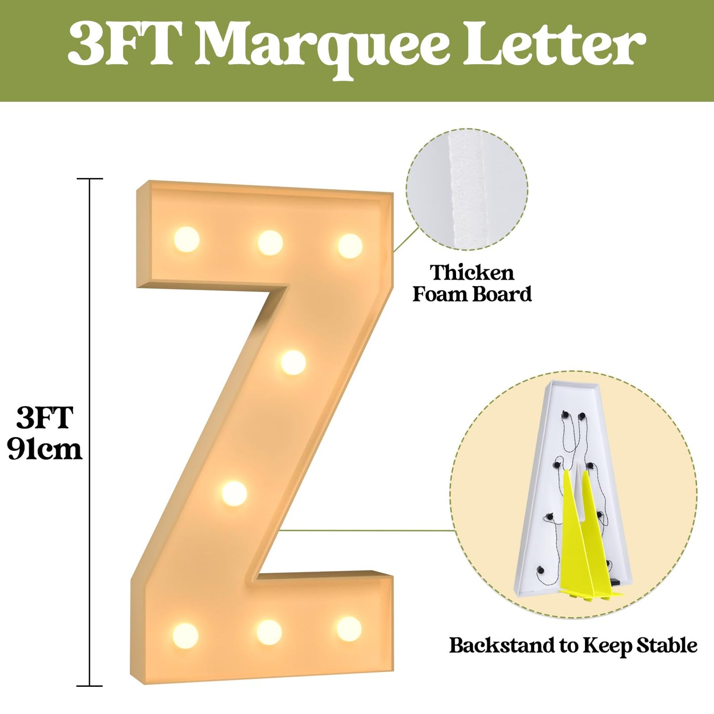 3Ft Marquee Light Up Letters, Large Marquee Letters Z For Party Decorations, Big Baby Letters For Baby Shower Birthday Party Dec