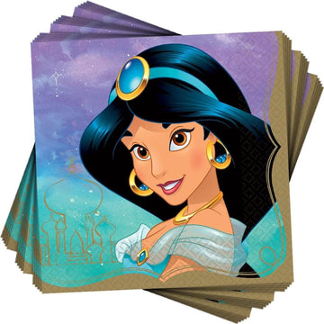 Amscan Disney Princess Napkins, 6.5" Deluxe Paper Napkins, Multicolor, 16-Pack - Jasmine Theme