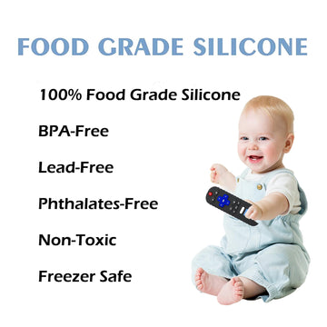 Baby Teether Toy TV Remote Control Shape Teething Relief Chew Toy for Infants 3-24 Months BPA Free 2pcs Black