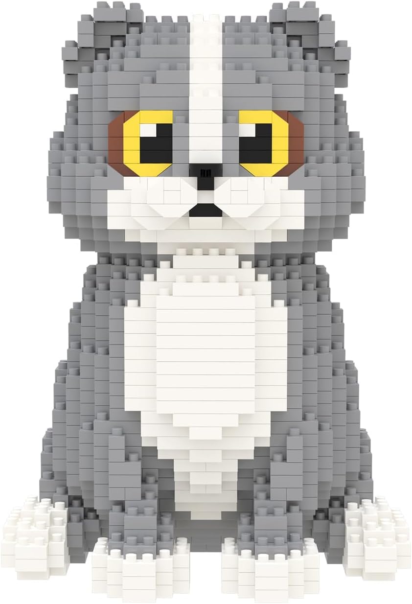 Larcele Cat Micro Building Blocks Animal Set, Diy Mini 3D Building Toy Bricks Kit,985 Pieces Kljm-05 (Scottish Fold)