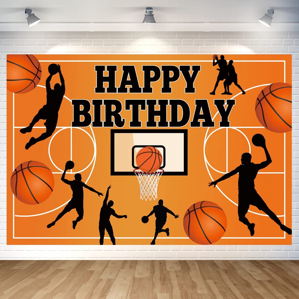 Basketball Themed Birthday Party Decoration Basketball Happy Birthday Backdrop Photo Background Banner Poster for Basketball Party Decorations Party Supplies 70.8 x 47.2 Inch -Like New