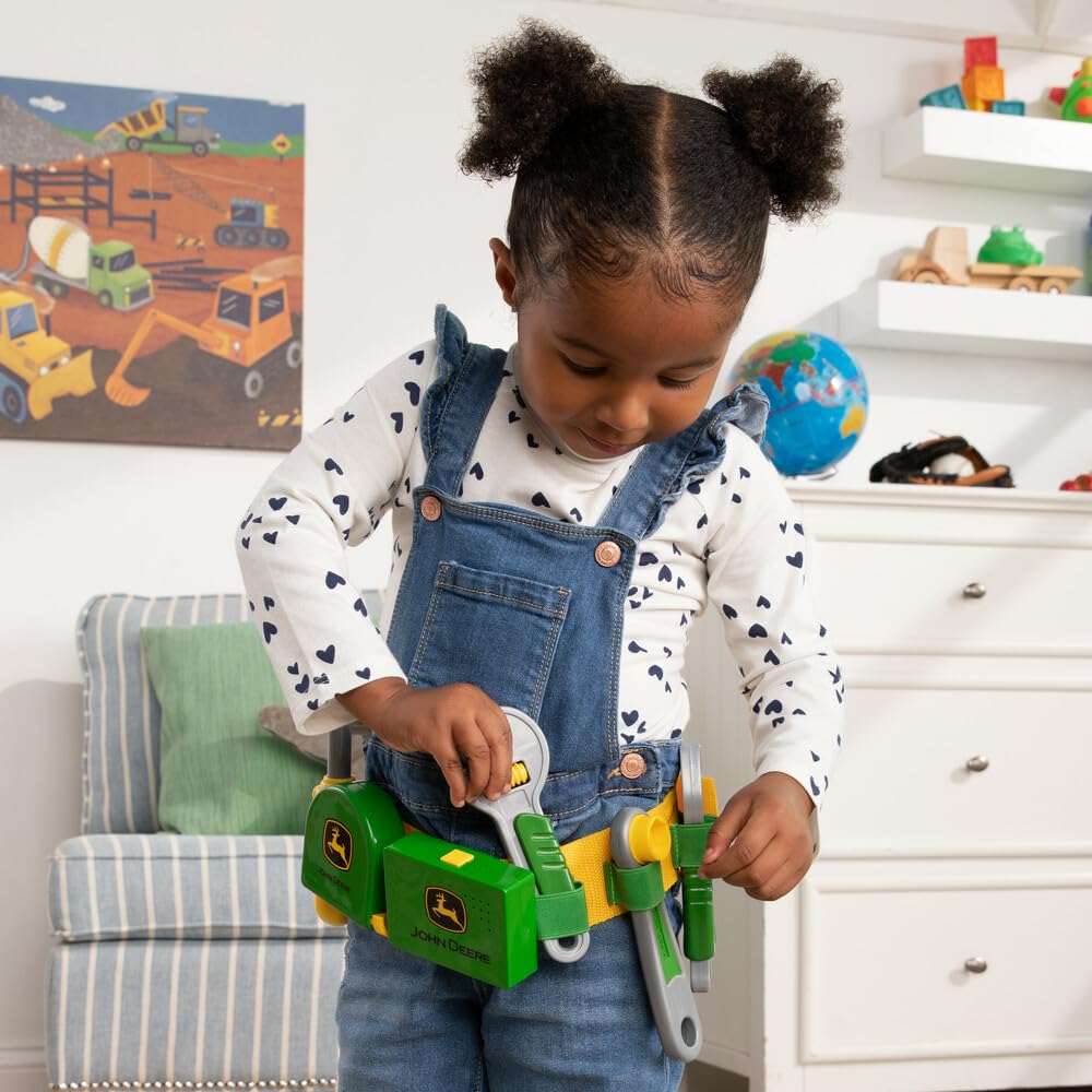 John Deere Deluxe Talking Toolbelt - 7-Piece Kids Tool Set - Interactive Construction Toys - Interactive Toddler Tools Playset -