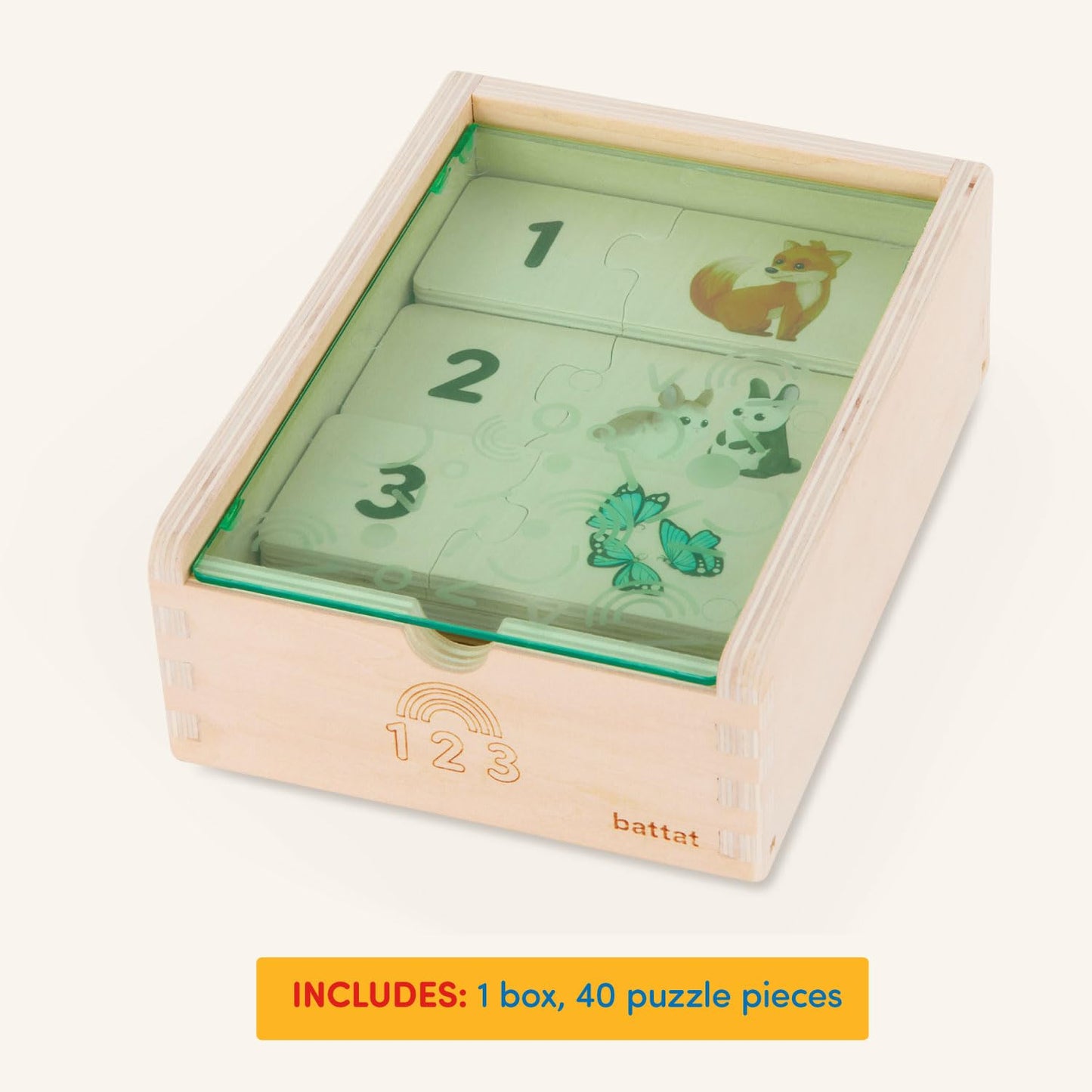 Battat – One-Match Puzzle – Numbers Wooden Puzzle For Toddlers – Wooden Toys – Educational Toys – 3 Years + – Self Correcting Puzzles With Storage Box 123 (41 Pcs)