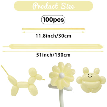 Hykjnbw Yellow Long Balloons For Balloon Animals, 260 Pastel Balloons Art Kit For Twisting, Skinny Modeling Balloons Supplies Fo