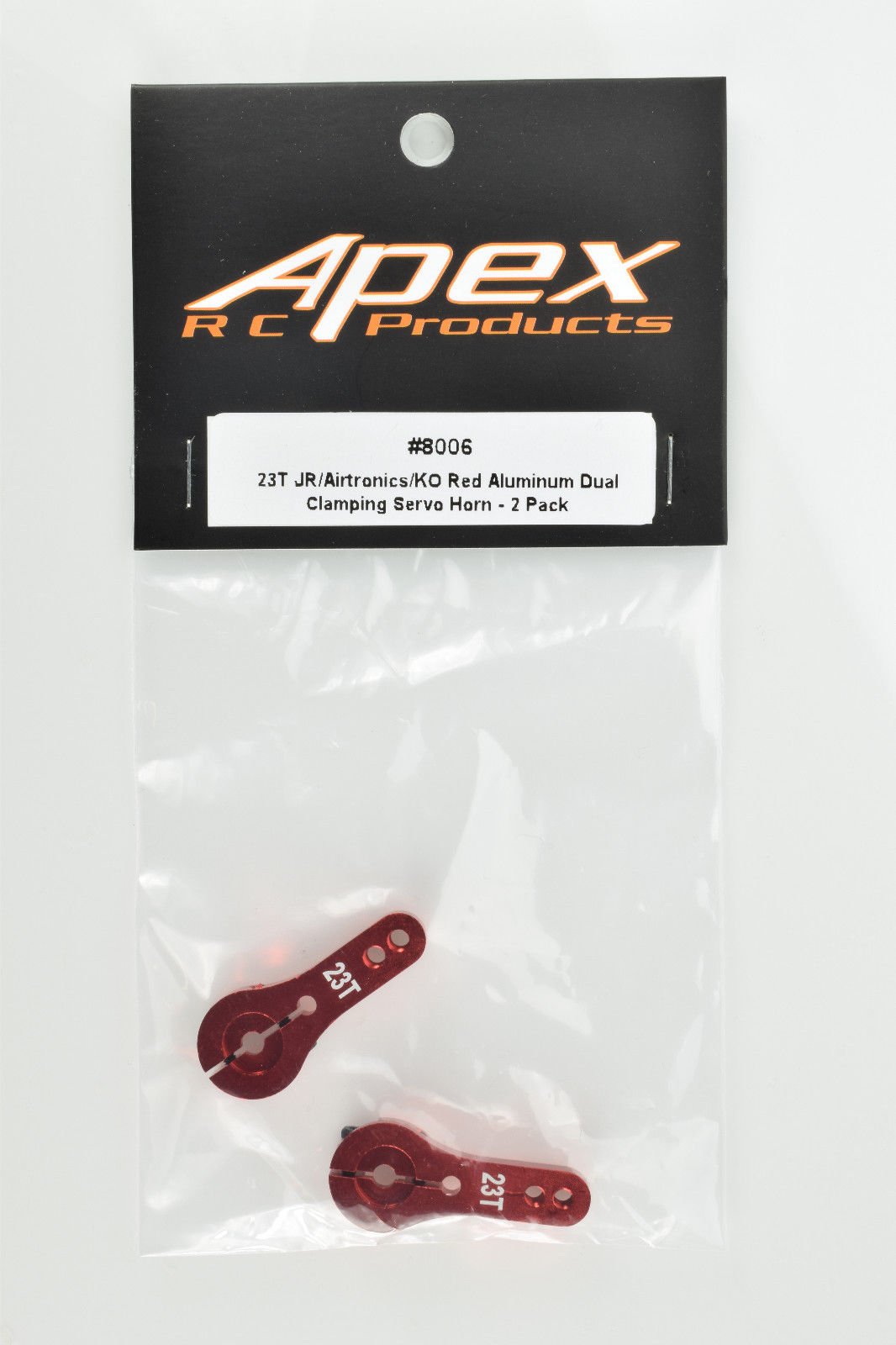 Apex RC Products 23T for JR/Airtronics/KO Red Aluminum Dual Clamping Servo Horn - 2 Pack #8006
