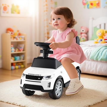 OLAKIDS Push Car for Toddlers 3 in 1 Licensed Landrover Baby Ride on Toy with Parent Control Handle Safe Guardrails Kids Sliding Walker with Under Seat Storage Horn for Boys Girls (White)