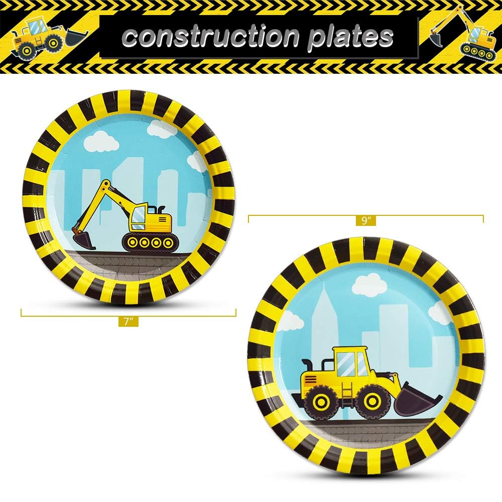 Wernnsai Construction Party Supplies - Disposable Dump Truck Themed Tableware Set For Boys Kids Birthday Dinner Dessert Plates And Napkins Serves 16 Guests 48Pcs