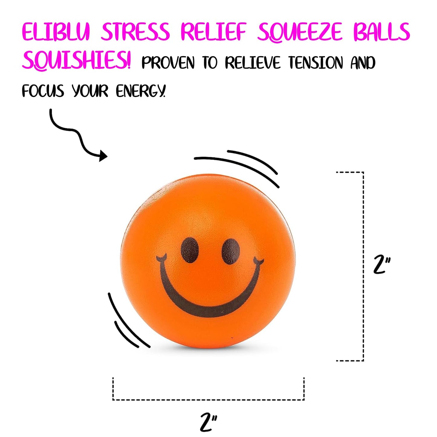 Neliblu Neon Smile Stress Balls For Adults And Kids - Foam Squeeze Balls For Stress Alleviation, Relaxation And Fun - Pack Of 12 Happy Face 2.5-Inch Stress Balls - Ideal For Parties, Therapy, And Toys