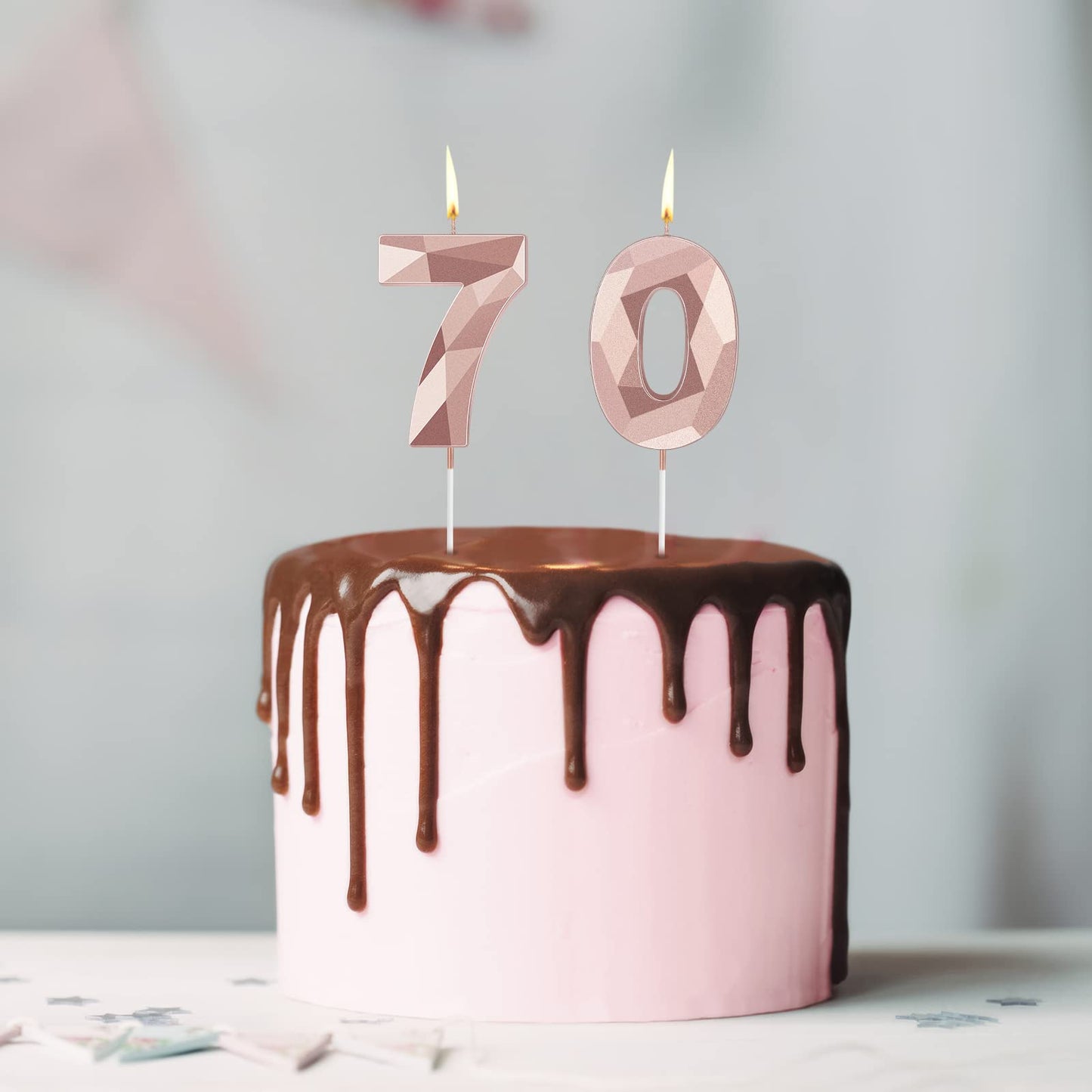 70th Birthday Candles, 3D Diamond Shape Number 70 Candles Happy Birthday Cake Topper Numeral Candles for Birthday Wedding Decora