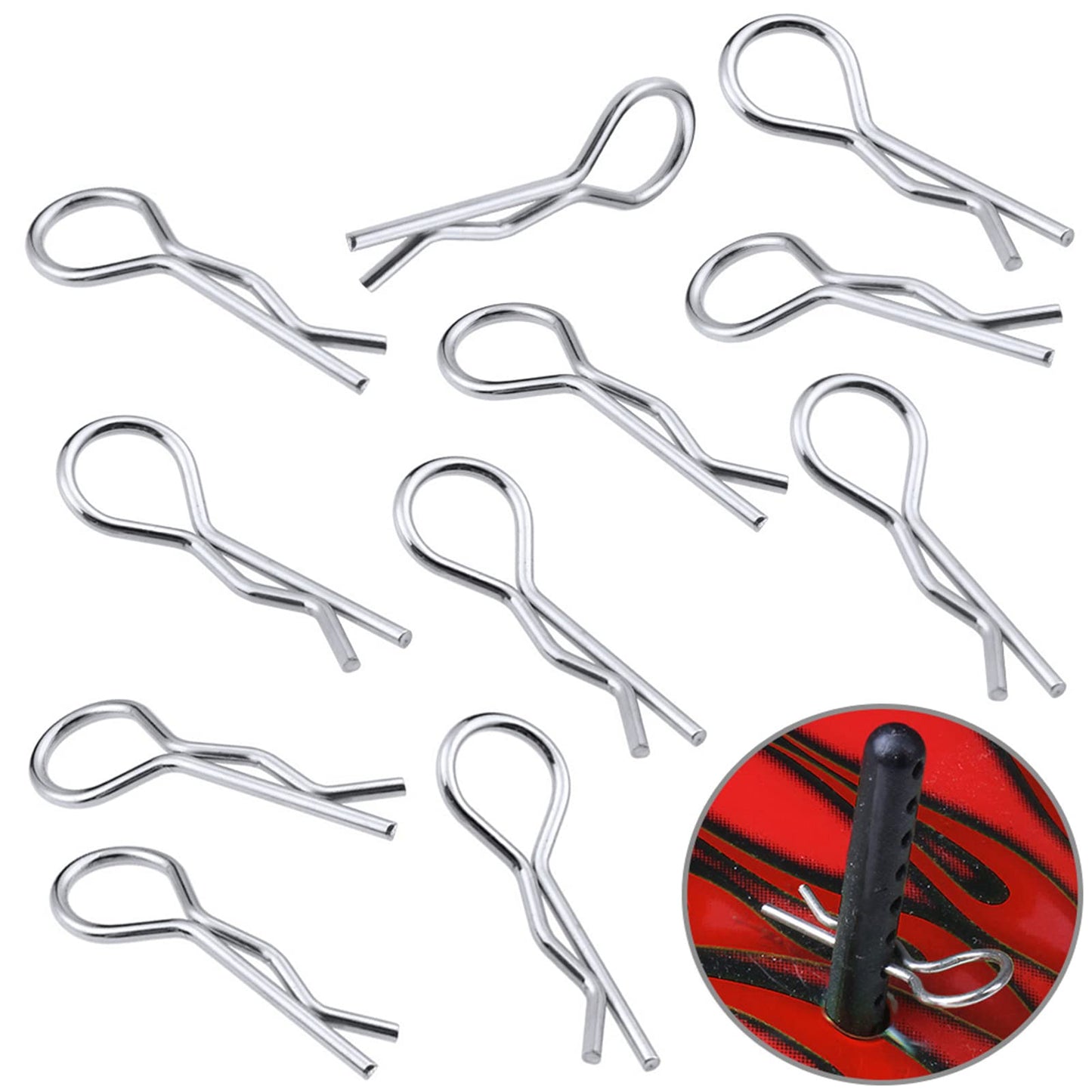 HobbyPark 150 Pieces Universal Bent RC Body Clips Car Clips Silver & Black R Clips for All 1/10 1/12 Scale Redcat HPI Tamiya HSP