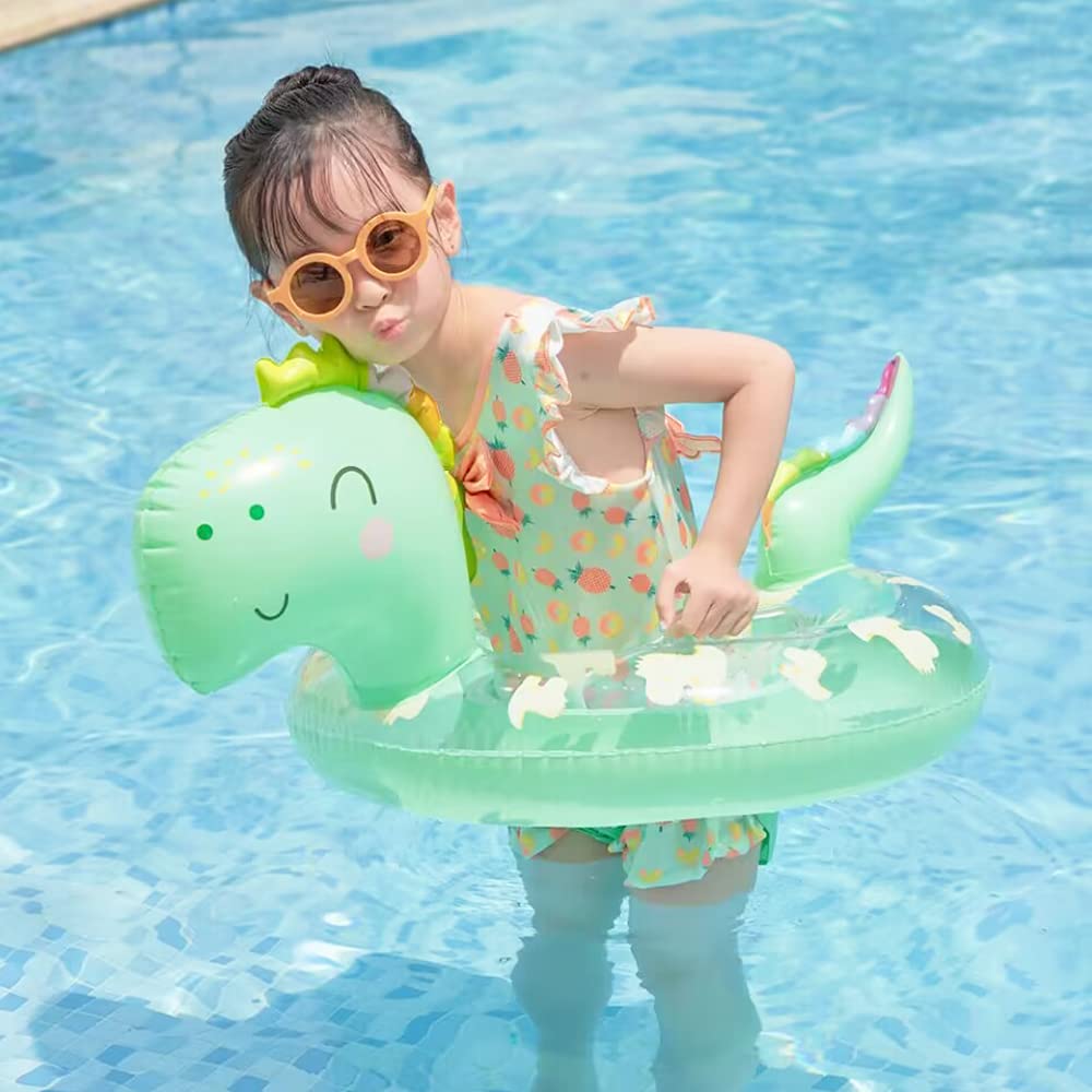 New Baby Swimming Pool Floats For Toddler Kids 0-8 Years Under 44Lb, Inflatable Swim Ring Water Raft With Seat And Handle For Summer Beach Outdoor Children Infant Bath Toys (Green Dinosaur)