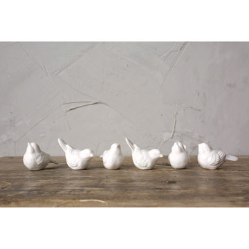 Creative Co-Op Set of 6 White Ceramic Birds - 2.5" Decorative Figurines, Model DE5729