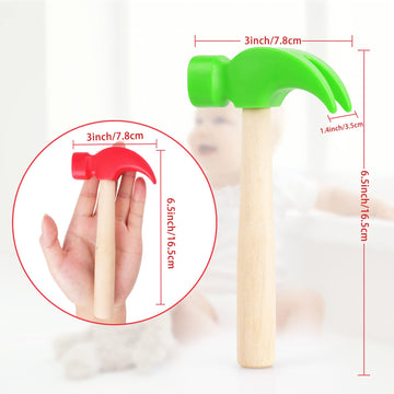 2 Pack Wooden Hammer Toys Simulation Hammers Maintenance Tools Educational Toys For Kids Birthday Party Games Supplies (Red + Green)