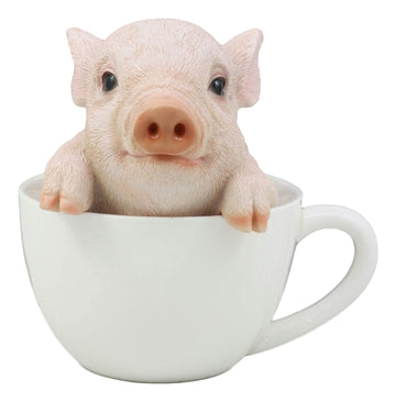 Ebros Gift Adorable Babe Pink Teacup Pig Figurine 5.25' Tall Realistic Animal Collectible Design Decor Statue With Glass Eyes Country Farm Whimsical Pigs