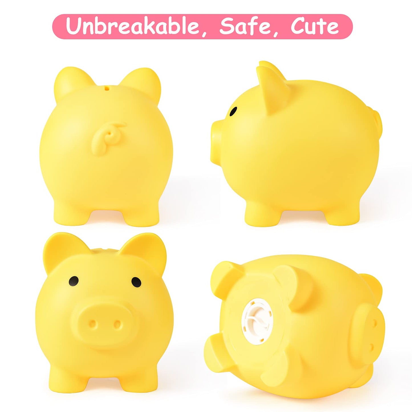 Pjdrllc Large Piggy Bank, Unbreakable Plastic Money Bank, Coin Bank For Girls And Boys, Large Size Piggy Banks, Practical Gifts For Birthday, Easter, Christmas (Yellow)