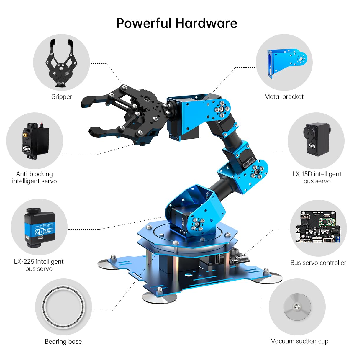 LewanSoul Robotic Arm for Arduino - 6DOF Metal Robot Kit with Wireless Control, STEM Educational Building Kit, Blue