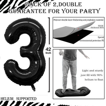 Goer Black Foil Balloons Number 3,Huge Number Balloons For 3Rd Birthday Party Supplies Anniversary Decorations (3 Pcs,42 Inch,32 Inch,16Inch)