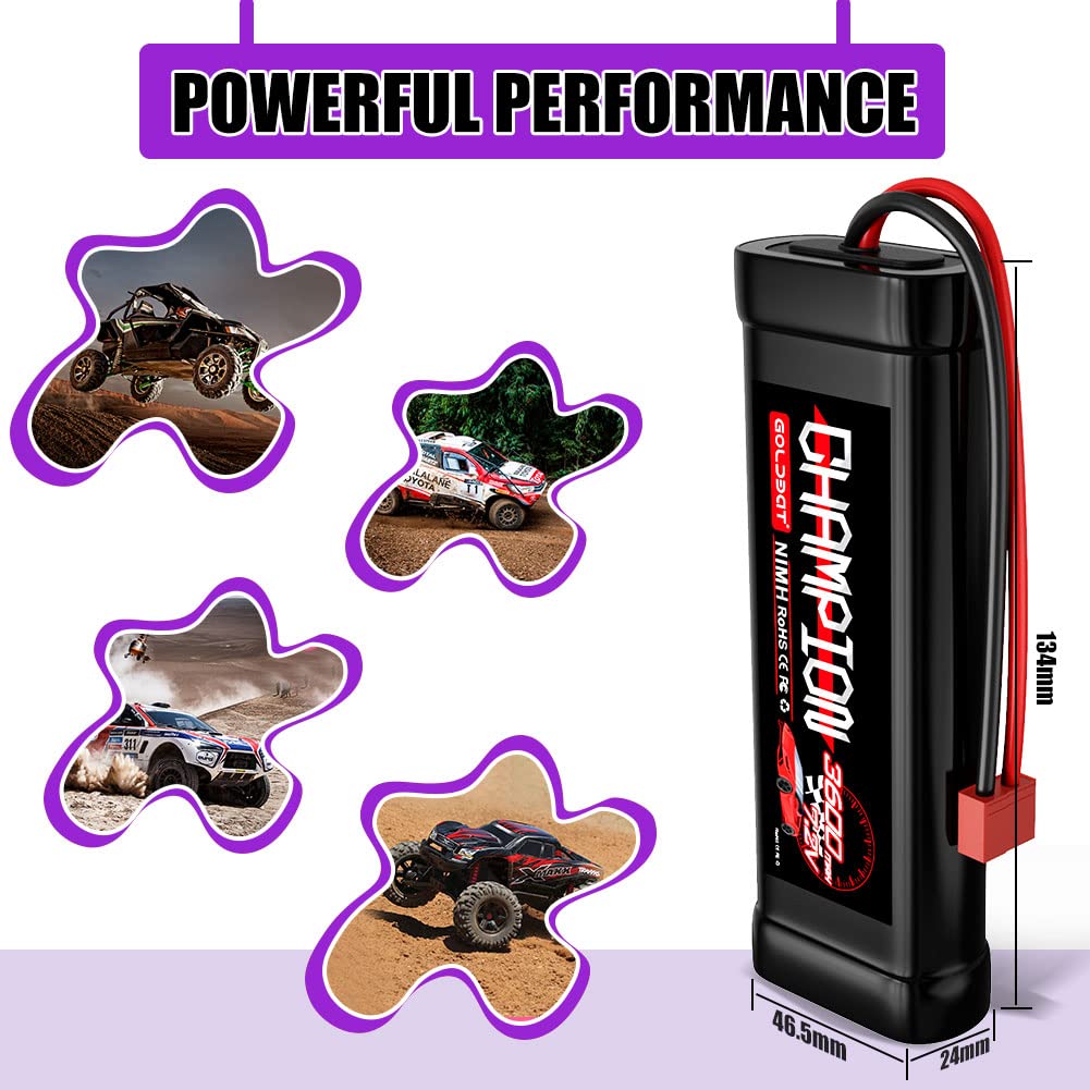 GOLDBAT 3600mAh 7.2V NiMH Battery with Deans Connector for RC Cars & Trucks (2 Pack) - Compatible with LOSI, HPI, Kyos