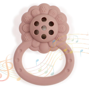 Dirbabi Rattle Teether, Lion Shape Montessori Baby Sensory Teething Toys, Food Grade Silicone Bpa Free, Newborn Essentials Must Haves (Shifting Sand Dusty Lilac)