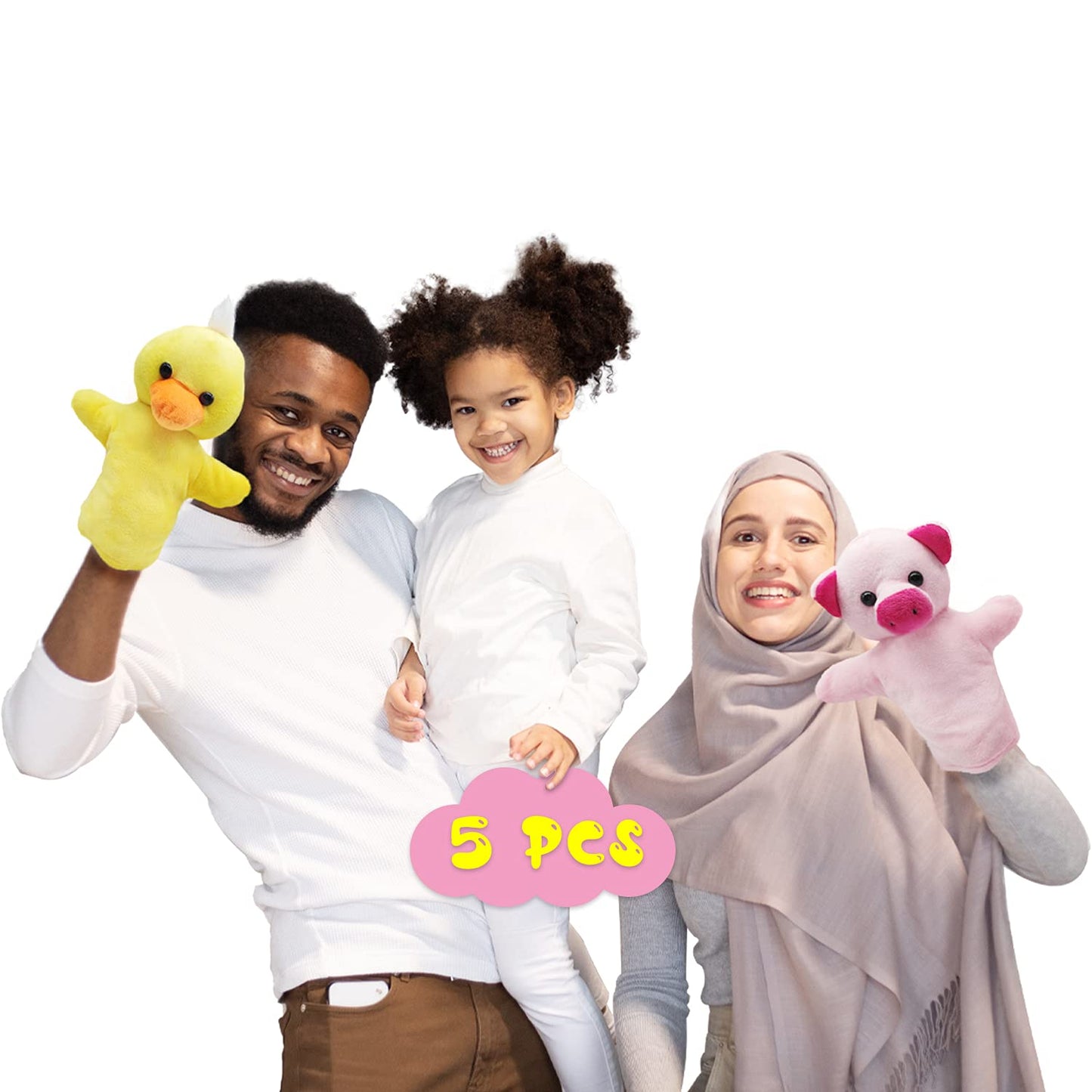 Yolococa Hand Puppets Animal Hand Party Toy For Kids, Soft Plush Puppet, 5 Pack