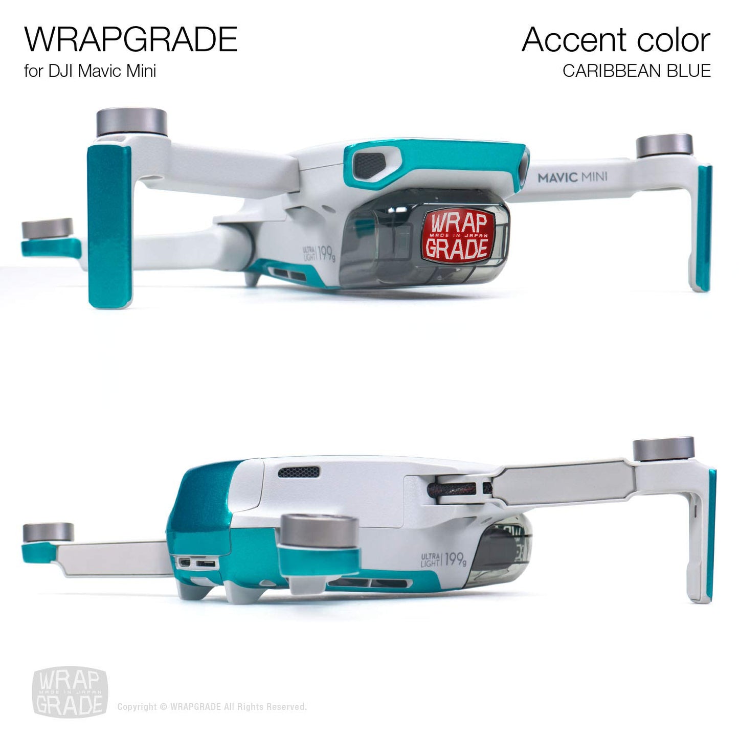 Wrapgrade Skin Compatible With Dji Mavic Mini | Accent Color (Caribbean Blue)