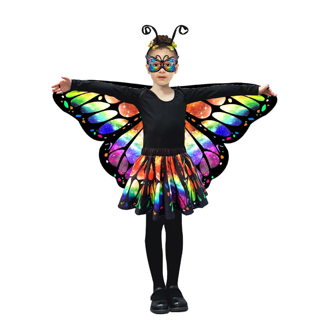 Jackcell Butterfly Wings Costumes for Girls - Double Sided Butterfly Cape Halloween Costume with Fairy Skirt for kids, Fairy Win