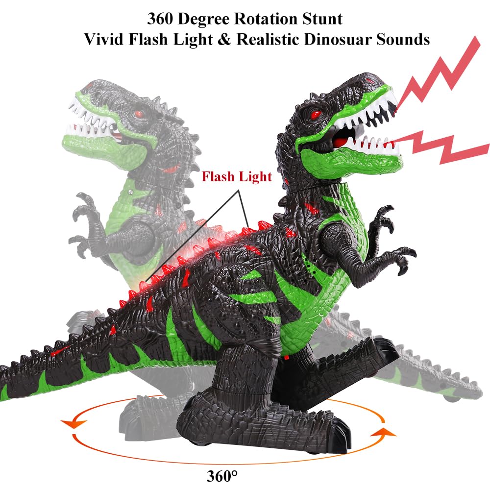 TEMI Remote Control Dinosaur Toys for Boys 3 4 5 6 7 8 Years, Electric Stunt RC Walking T-rex Toy with Light and Sounds, Recharg