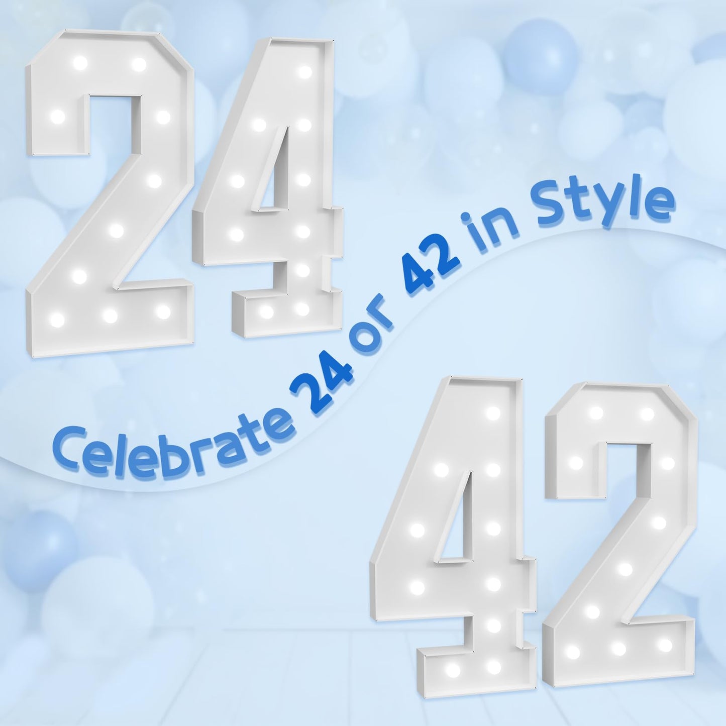 Marquee Numbers Large 42Nd-Birthday Decorations: 4Ft Light Up Number Party Decor 42 Year Old Women And Men 24Th Birthday Decorat