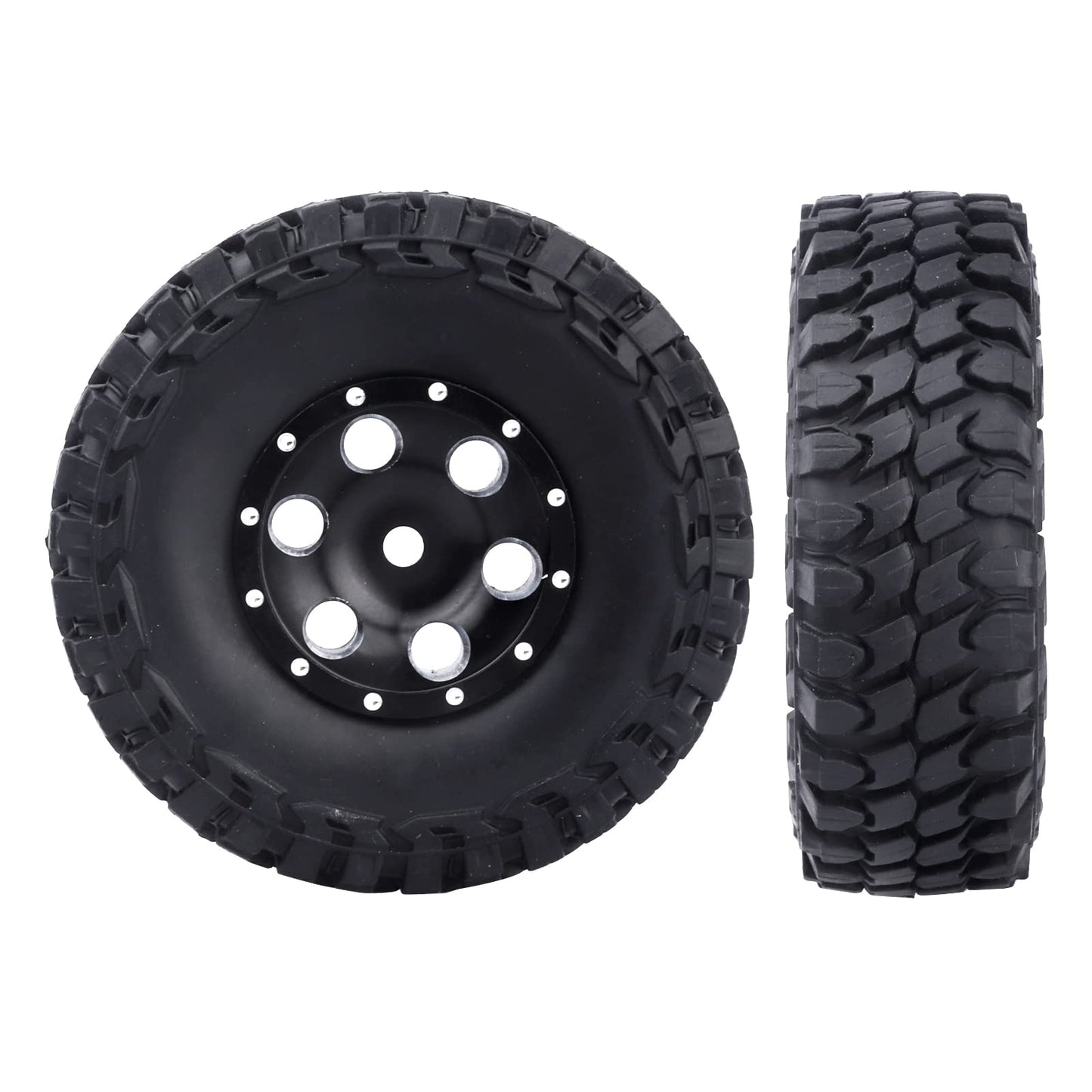 Hobbypark 1.0 Beadlock Wheels and Tires 4Pcs Metal Micro Crawler Tires with Extended Wheel Spacers Offsets for 1/24 RC Crawler C