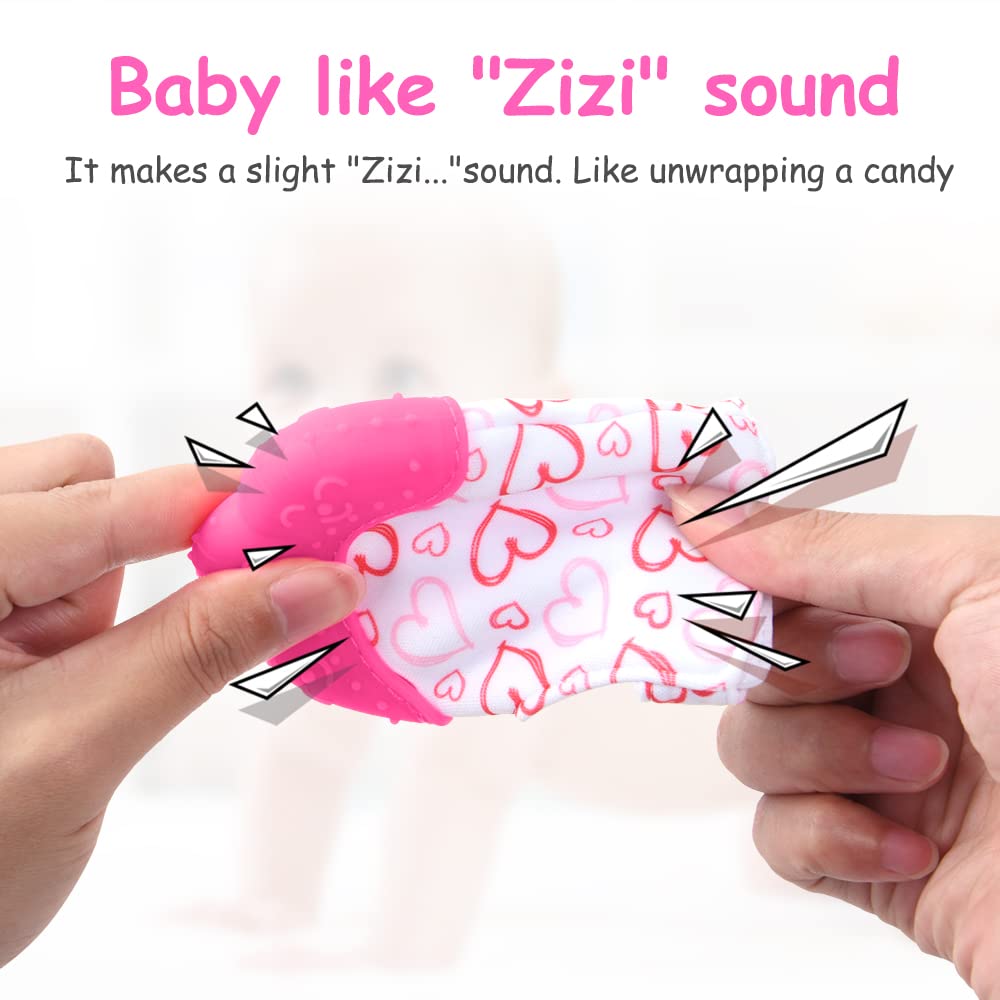 Vicloon Silicone Teething Mitt, 2Pcs Baby Teething Mitten, Baby Teething Toy With Adjustable Strap, Crinkle Sound And Textured, Baby Teething Mitten Self Soothing Baby Chew Toys For 0-6Month Infant