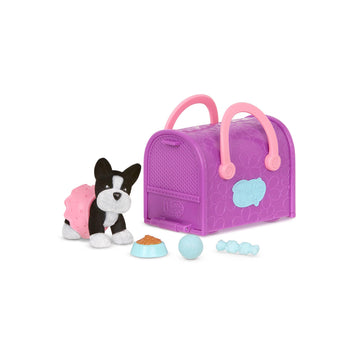 Pucci Pups Collectible Puppy Set - Boston Terrier, Pug, Shih Tzu - Small Fabric Carrier Purse - Multicolor Toys for Kids 3+